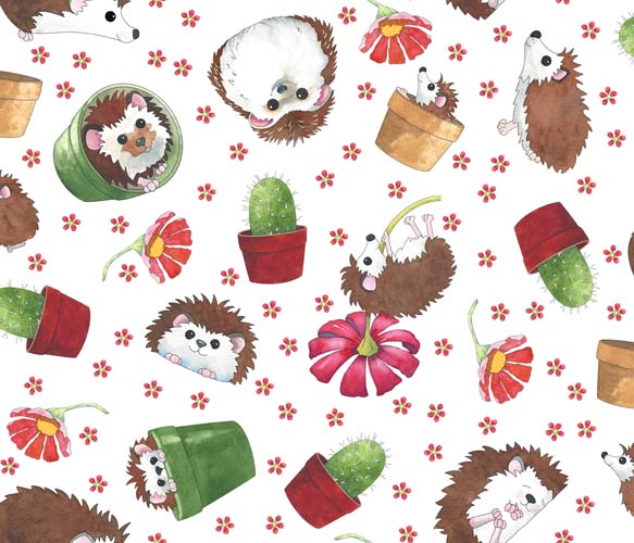Who Let the Hogs Out - Hedgehog Toss - White- hedgehogs & flowers on white