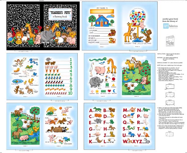 Teacher's Pet Book PANEL -1yd. PANEL - multicolored school basics