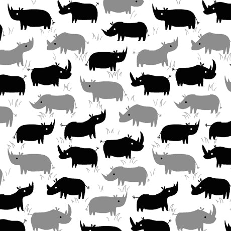 Dyno Rhino - black & grey rhino silhouettes on white by Ink & Arrow