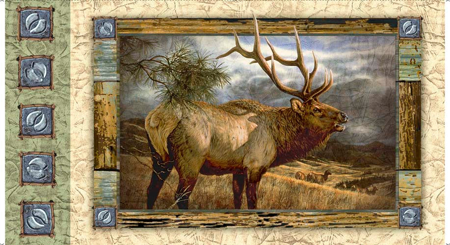 Wild Elk - Elk PANEL - Cream - 24" panel  framed elk