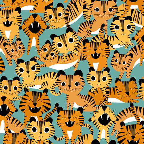 Tiger Tails - Tigers - aqua -  by Ink & Arrow