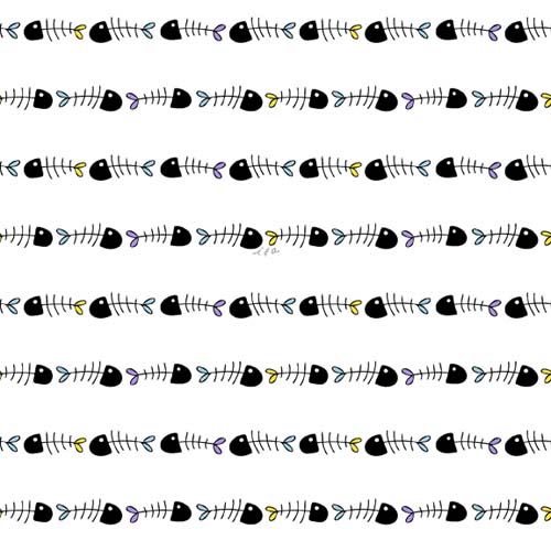 Cat in the Box - Fish Bones -Rows of black fish bones on white
