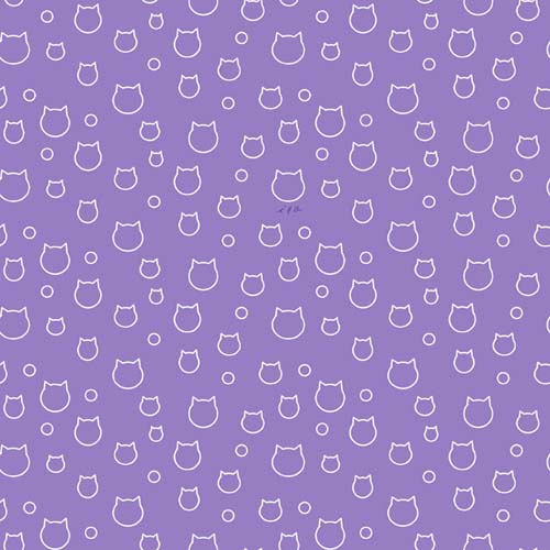 Cat in the Box - Cat Heads - white line drawing of cat heads on lavender