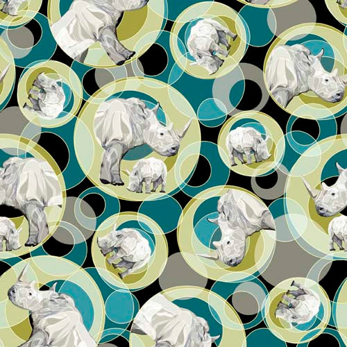 Remarkable Rhinos - Rhino Toss - Rhinos in various size circles, in shades of te