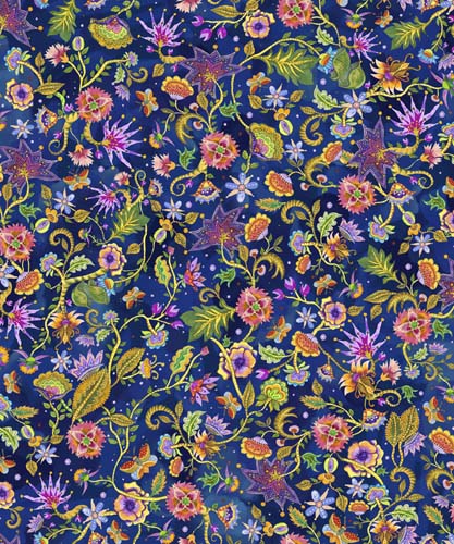 Colorful Chameleons - Floral - Navy - Brightly colored flowers on dark blue