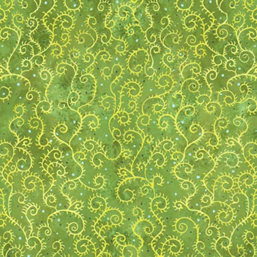 Colorful Chameleons - Scroll -Green - yellow scrolls on bright green