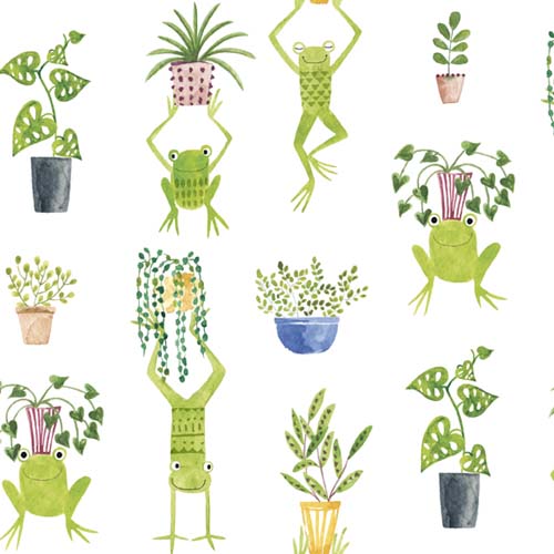 Frogs and Fronds - Frogs and Plants - White - green frogs and plants on white