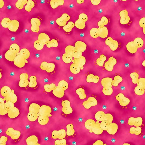 Bunny Wishes - Chicks - Hot Pink - tossed yellow chicks on bright pink