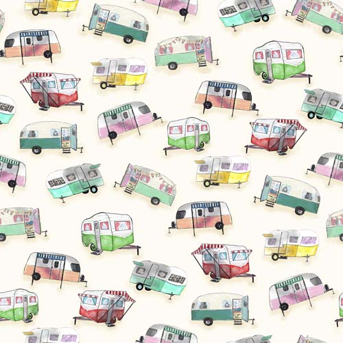 Happy Campers - Campers - multi colored campers on cream