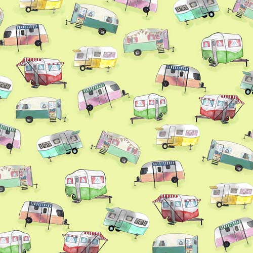 Happy Campers - Campers - multi colored campers on light green