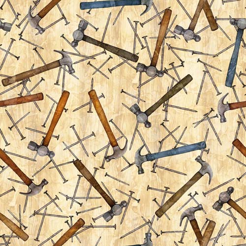 Measure Twice - Hammers and Nails - Tan - hammers & nails on tan
