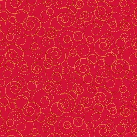 Floral Jubilee - Scroll - Red-  Yellow Scrolls & circles on red