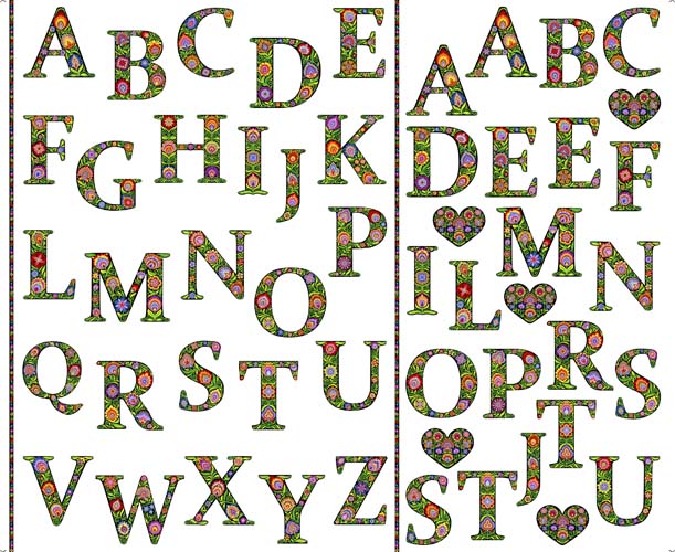Alphabet Garden - Approx. 1 yd PANEL - Large floral alphabet