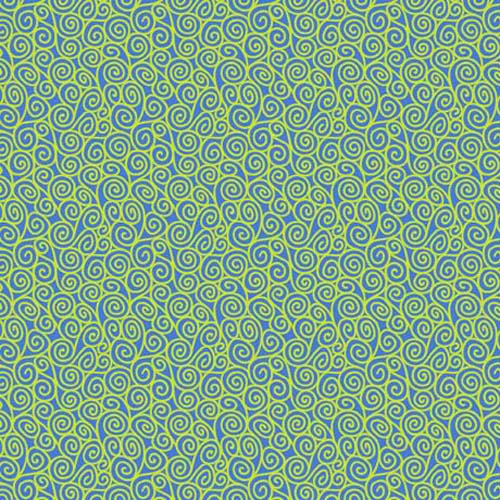 Alphabet Garden - Scroll - Lime green swirls on blue
