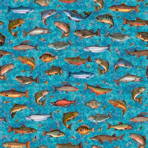 Fish Tails - Fish allover - Turquoise - colorful fish on turquoise water