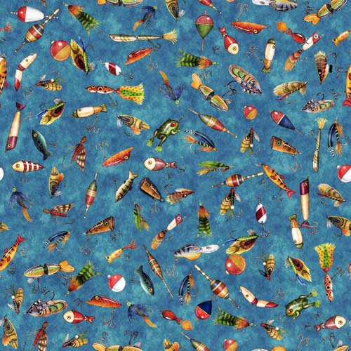 Fish Tails - Fishing Lures - Dk. Turquoise -tossed colorful lures on turquoise