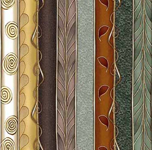 Frond Nouveau - Tossed Leaves Stripe - Multi - stripes in gold, green, brown &