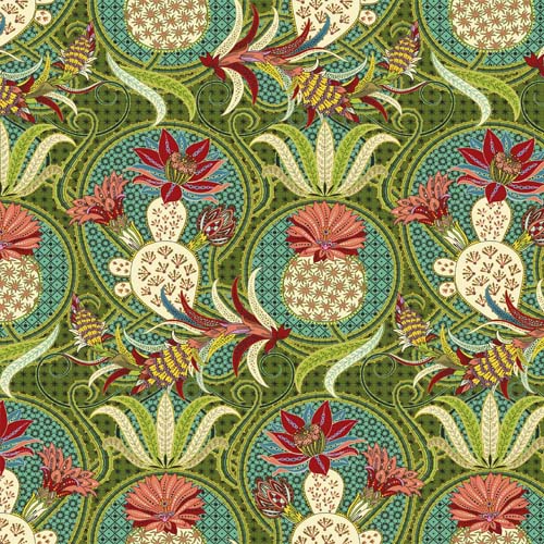 Cactus Garden - Cactus Filigree Medallions - Olive- stylized cactus on green