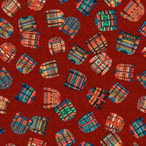 Christmas Party Animals - Sweater Toss - Brick -tossed Christmas sweaters on red