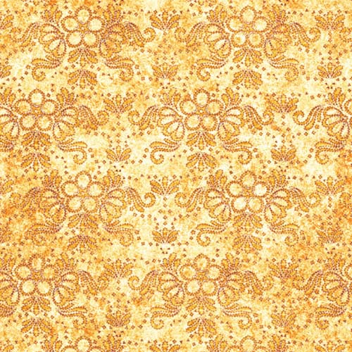 In Stitches - Stitched Floral- Gold - tone on tone orange floral embroidery