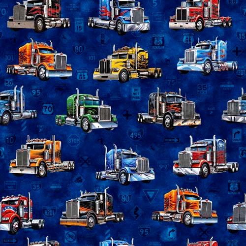 Heavy Metal - Big Rigs - Midnight - semi truck cabs on dark blue