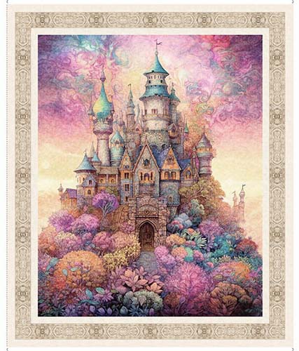 Enchanted - 1yd. PANEL - Castle - in pastels