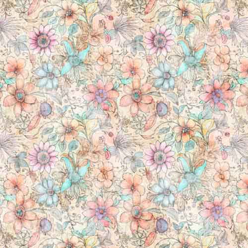 108" Wide Back -  Enchanted - Fairy Flowers - Multi - pastel flowers