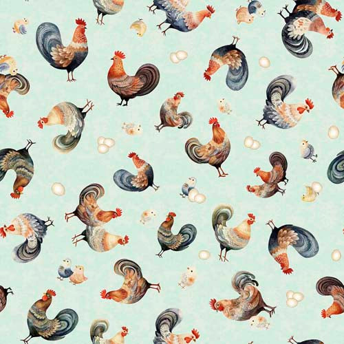 Poultry in Motion - Hens & Chicks - Sage - Hens & chicks on pale green
