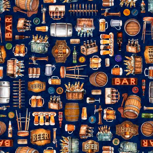 Brewmaster - Everything Beer - Navy - beer, barrels etc. on blue