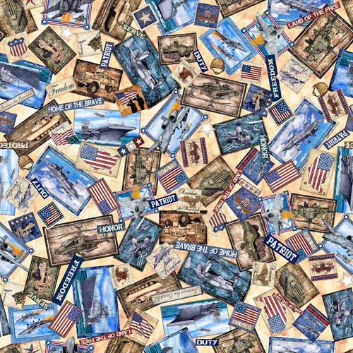 Patriot - Military Collage - Tan - pictures & military motifs on tan