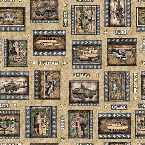 Patriot - Army Patch - Light Brown - army vehicles in frames on tan