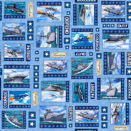 Patriot - Navy Patch - Blue - navy ships, etc. in frames on light blue
