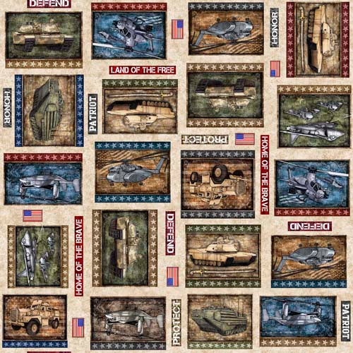 Patriot - Marines Patch - Tan - marine vehicles in frames on tan