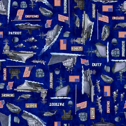 Patriot - Navy Allover - Light Navy - tossed navy motifs on blue