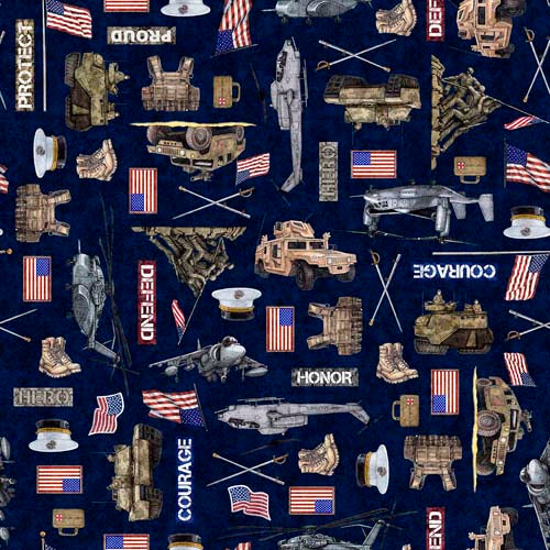 Patriot - Marines allover- Navy - marine motifs on dark blue
