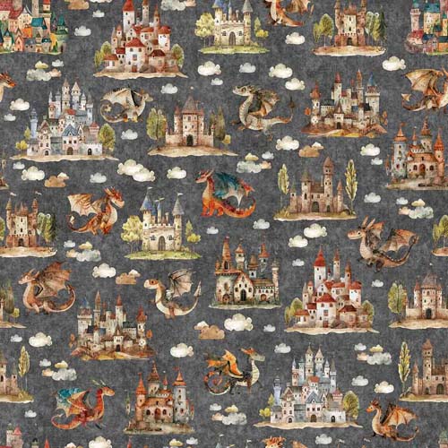 Dragon Dreams - Dragons & Castles - Steel - castles & dragons on gray