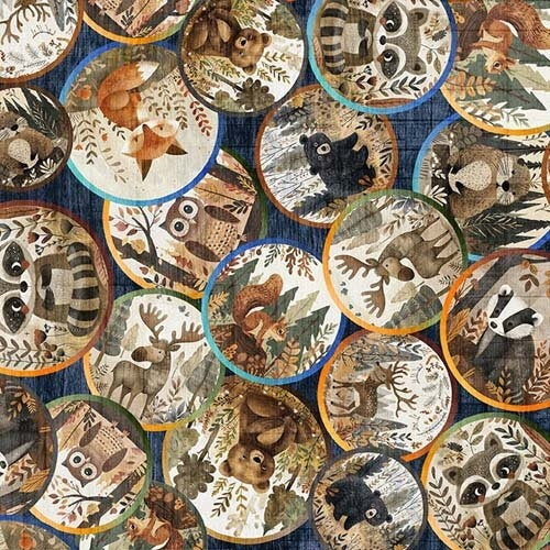 Bearsville - Animal Tondos - Navy - packed animal medallions on blue