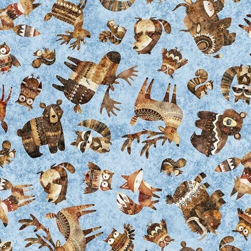 Bearsville - Woodland Toss - Blue - forest animals tossed on light blue
