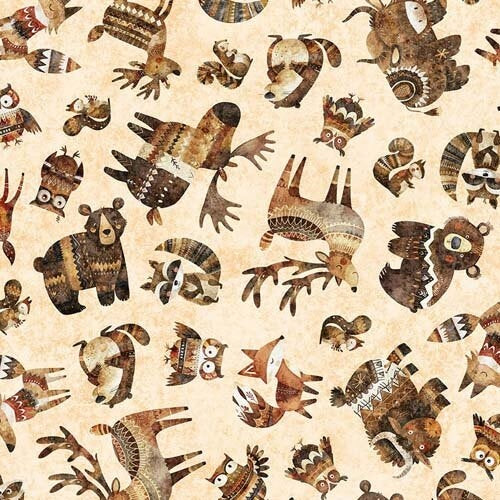 Bearsville - Woodland Toss - Cream - forest animals tosssed on cream