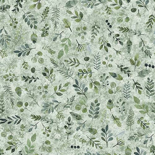 Bearsville - Woodland Ditzy -Sage - tossed foliage on green