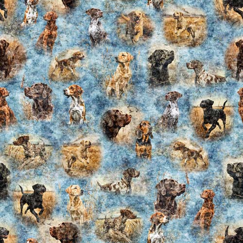 Forest, Field, and Stream - Hunting Dogs - Blue - hunting dogs on blue