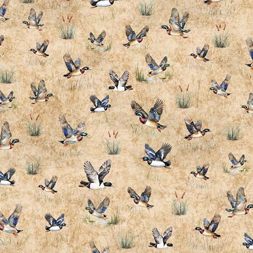 Forest, Field, and Stream - Ducks - Tan - flying ducks in marsh on tan