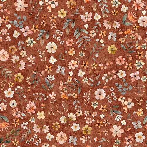 Hedgehugs - Floral Toss - Paprika - colorful flowers tossed on dark red