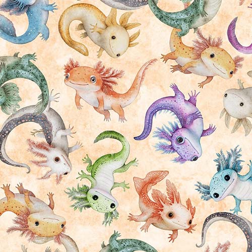Cuties 2 - A Lotta Axolotl - Light Peach - tossed salamanders on peach