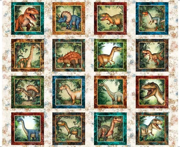 Savage Kingdom - 1yd. PANEL Dinosaur Picture Patches - Sand (115)