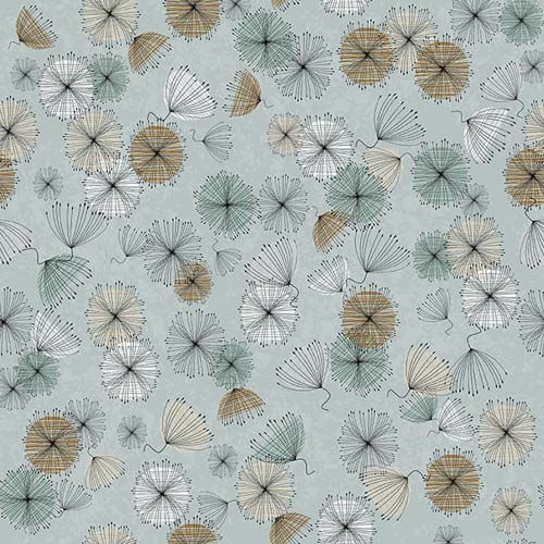 Wisps on the Wind - Sm. Contempo Flowers - Dusty Aqua -  75% Cotton/25% Linen