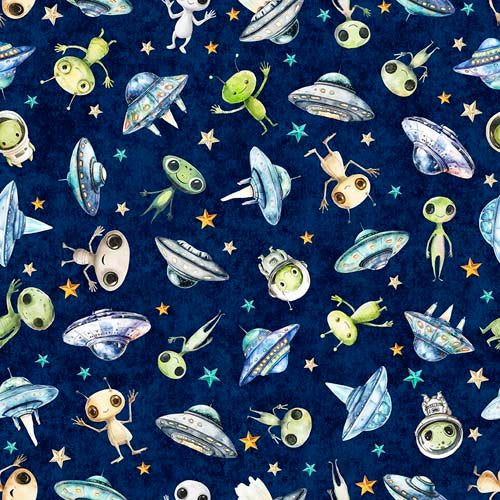 QT Cuties 3 - Aliens - Midnight - tossed aliens & space ships