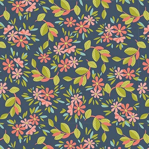 Curious Kittycats by Julie Lynch - Floral - Dark Blue