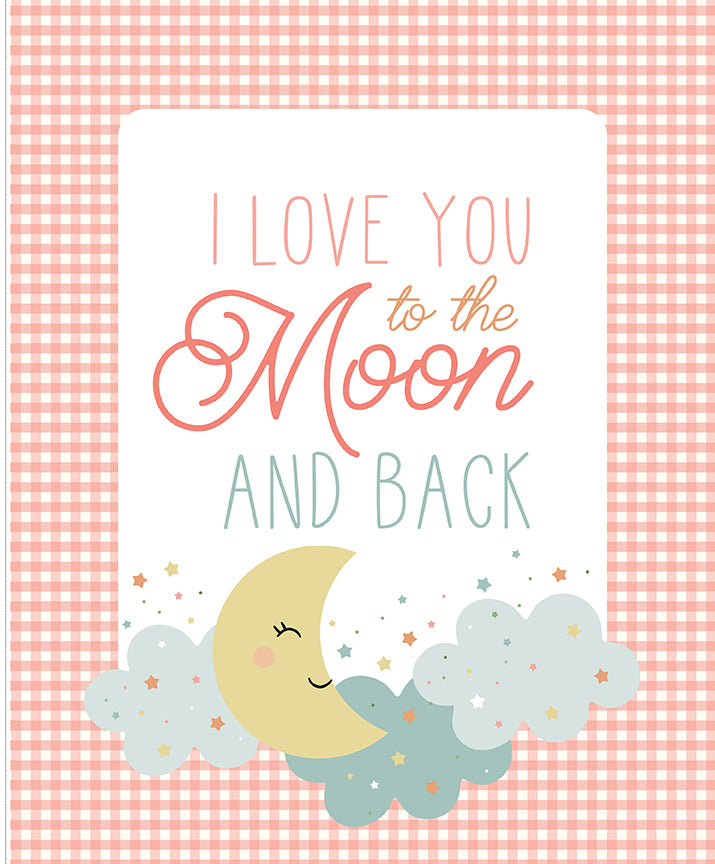 Flannel - Love You To The Moon - 1yd. Panel - Coral