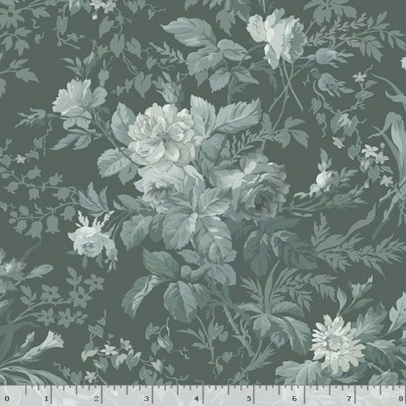 Kathleen's Story - Monotone Floral - Ink - tone on tone blue-gray floral